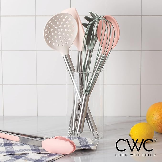 COOK WITH COLOR Silicone Cooking Utensils, Kitchen Utensil Set, Easy to Clean Silicone Kitchen