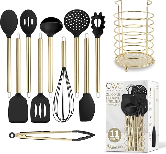 COOK WITH COLOR Silicone Cooking Utensils, Kitchen Utensil Set, Easy to Clean Silicone Kitchen