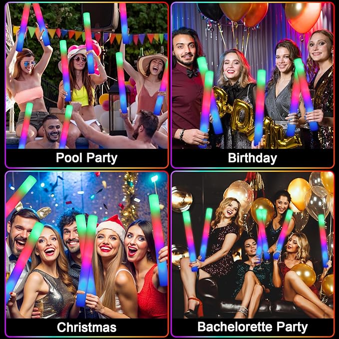100 PCS Foam Glow Sticks, Bulk Glow Sticks with 3 Modes Colorful Flashing, LED Light Sticks, Glow