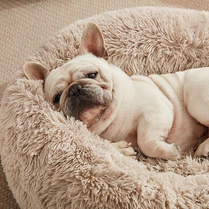Love's cabin Calming Dog & Cat Bed, Cat Bed for Indoor Cats, Anti-Anxiety Donut Round Bed, Fluffy