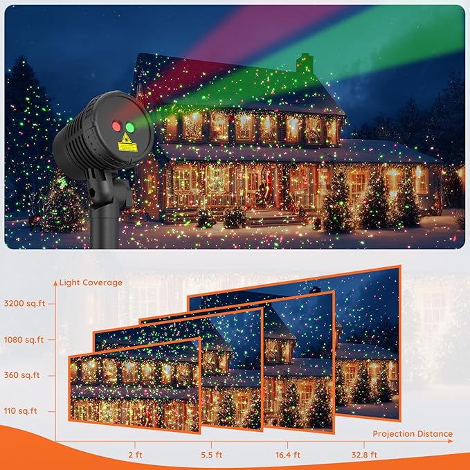 Christmas Projector Lights Outdoor, Christmas Light Projector with Remote, Moving Outdoor Holiday