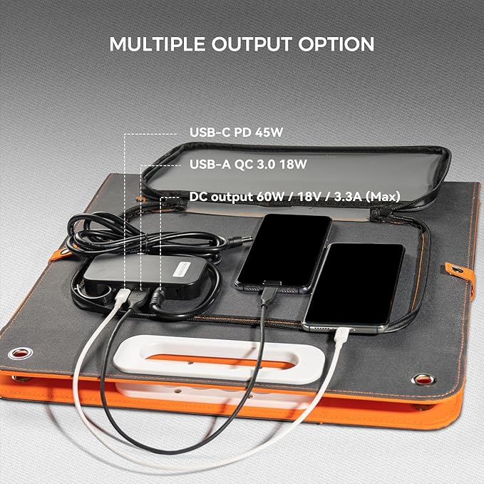 Flashfish 60w 18v Foldable Solar Panel, High-Efficiency Charger with DC Output & QC3.0 USB for