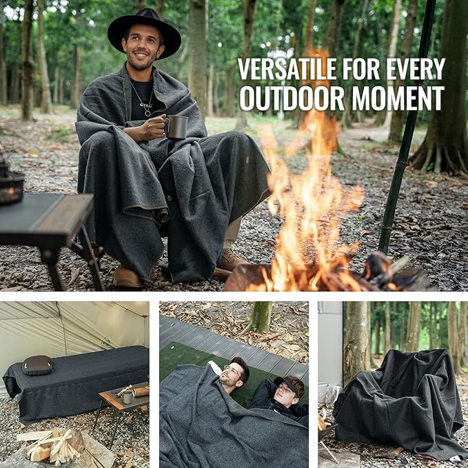 ONETIGRIS Wool Blanket,Wool Camping Blanket Warm, Thick, Washable, Large Car Blanket Great for