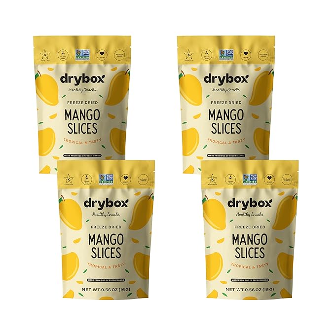 Drybox Freeze Dried Mangos Sliced | 100% Natural Fruit | Freeze Dried Mango Source | No Sugar &