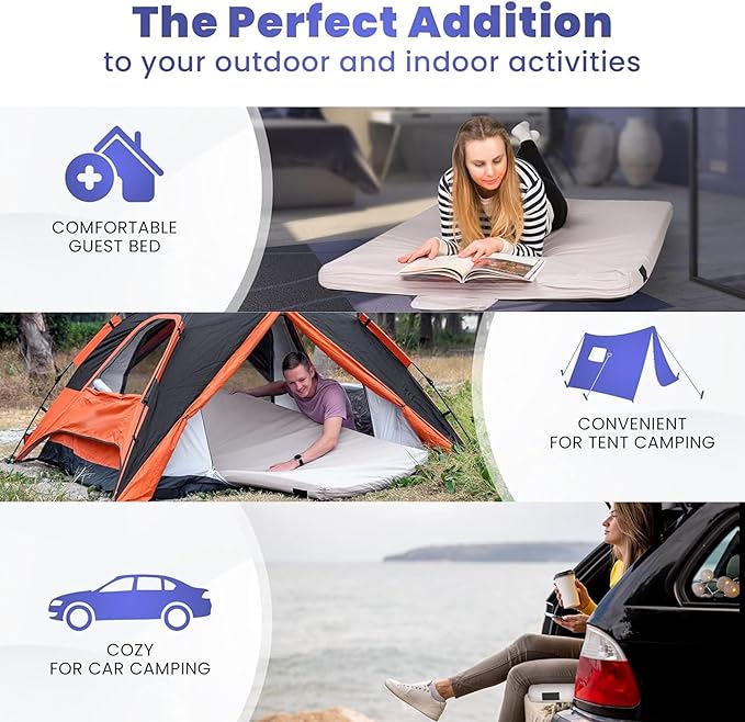 Hazli Matrix Comfort-Cell Memory Foam Camping Mattress Pad - Roll Up Mattress for Adults - Portable