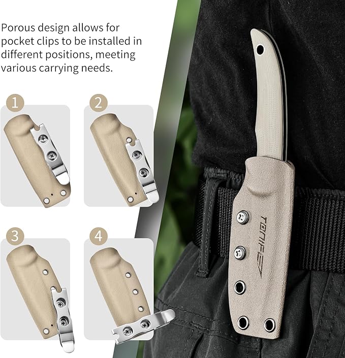 TONIFE Nova 2.68'' Blade Mini Neck Knife Full Tang Fixed Blade Knife with Kydex Sheath and