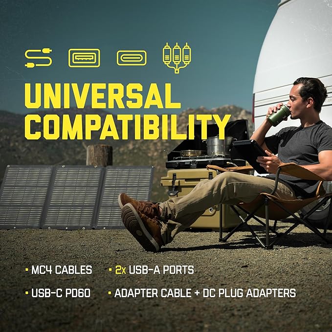 SunJack 120W Foldable Portable Solar Panel Charger with Kickstands, MC4/PD60 USB-C/USB-A, ETFE