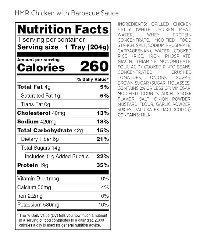 HMR Chicken with Barbecue Sauce Entrée | Pre-packaged Lunch or Dinner | Ready to Eat | 19g of