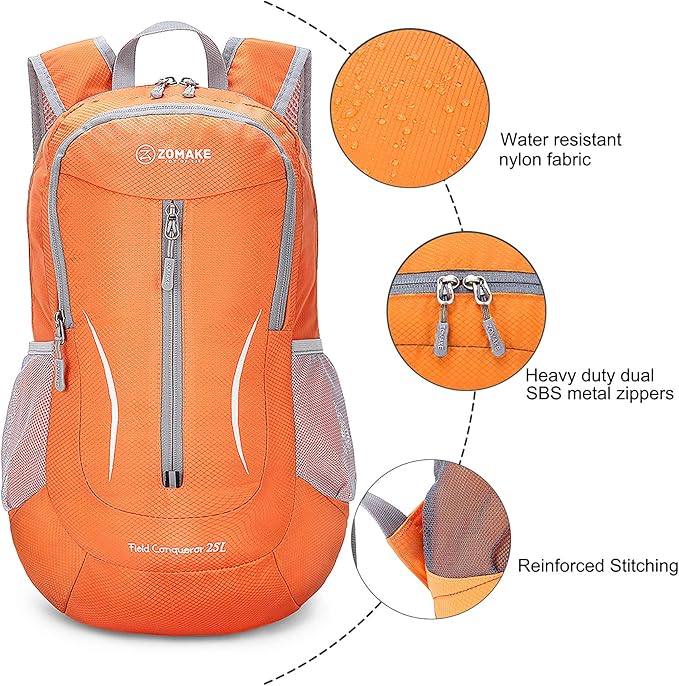 ZOMAKE Ultra Lightweight Packable Backpack 25L, Foldable Hiking Backpacks Water Resistant Small