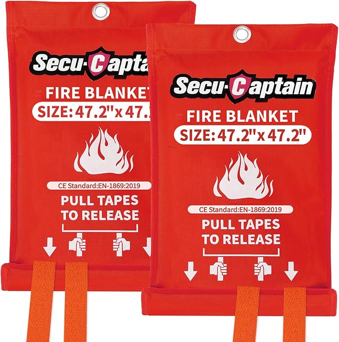 SecuCaptain Emergency Fire Blanket for Home - 2 Pack 47.2"x47.2" Large Flame Retardant Blankets
