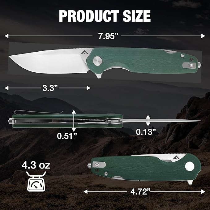 FLISSA Multitool Pocket Knife, 3.3" D2 Blade with G10 Handle, Liner Lock Folding Knife with Glass