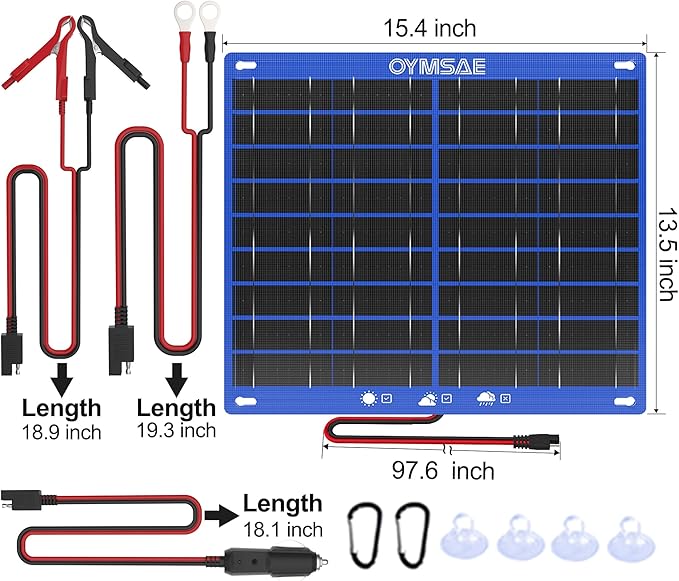 OYMSAE 30W 12V Solar Panel Battery Charger Portable Waterproof Power Trickle Battery Charger &