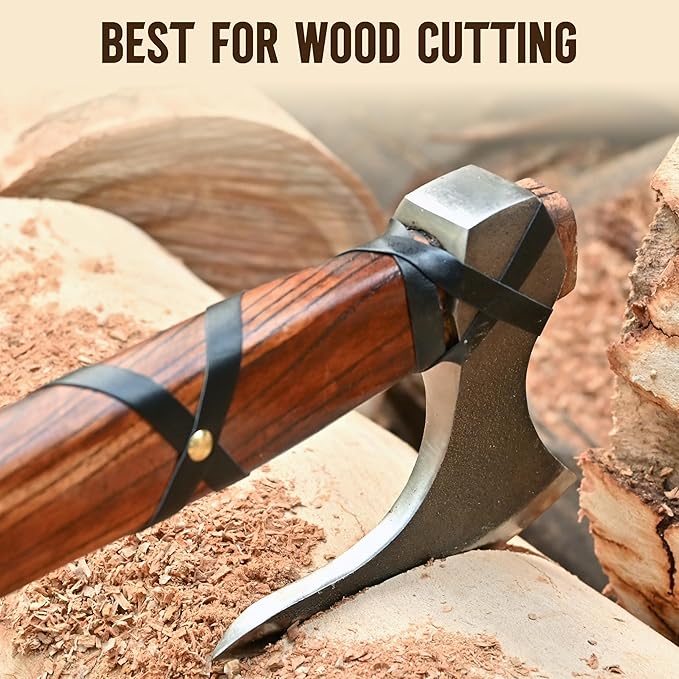 22-Inch Hand-Forged Viking Bearded Axe with Sheath – Survival & Camping Hatchet for Men – Best Gift