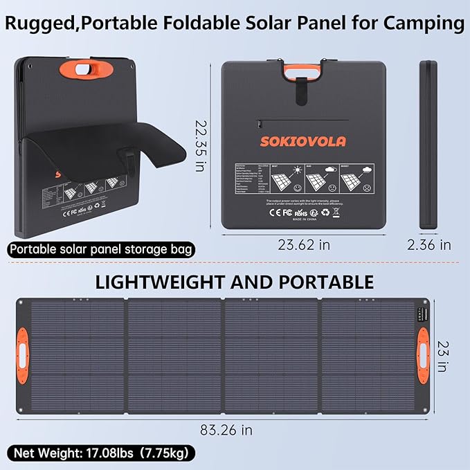 N-Type 16BB 220W Portable Solar Panel for EF/Jackery/Bluetti/Anker Power Station, IP68 Waterproof