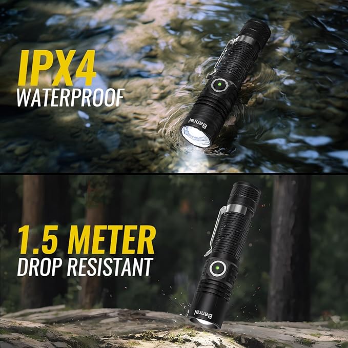 Rechargeable Tactical Flashlights, High Lumens Small Mini USB-C LED Flashlight, Compact EDC Flash