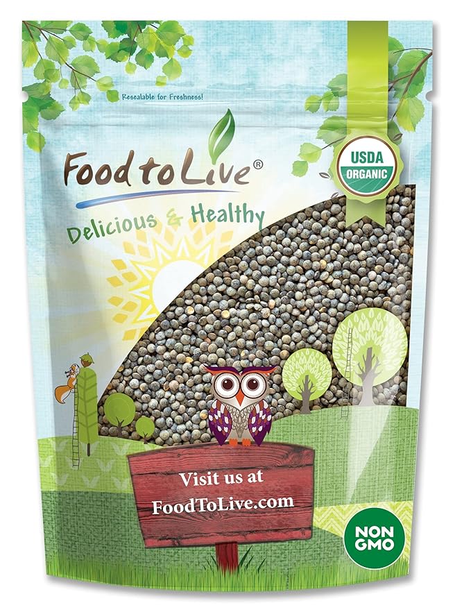 Food to Live Organic French Green Lentils, 8 Ounces ??Non-GMO, Whole Dry Beans, Raw, Sproutable
