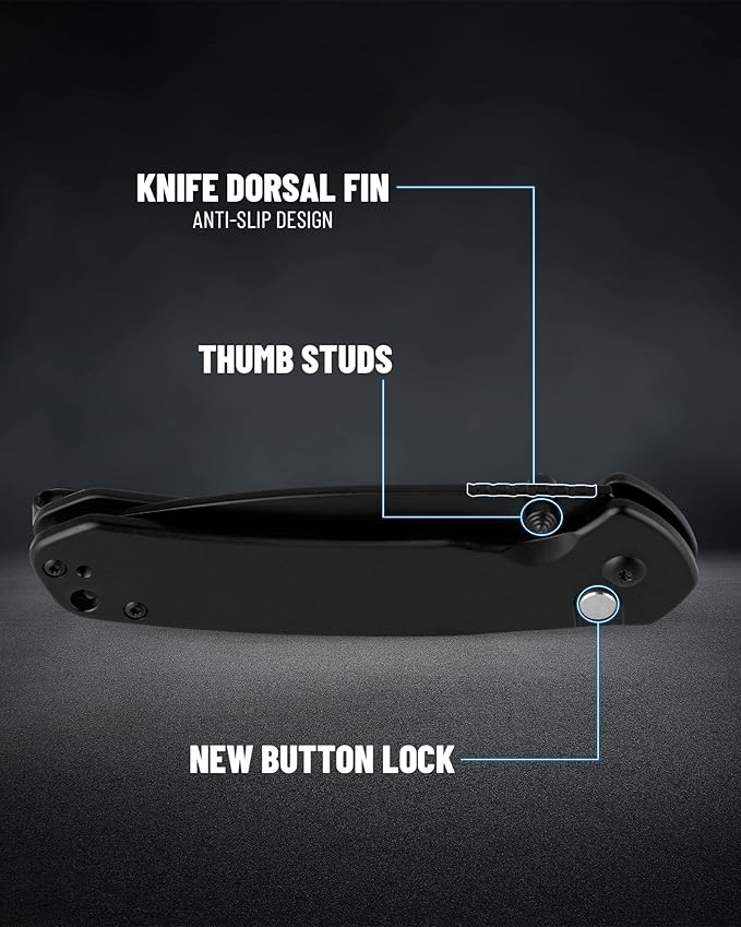 CJRB Folding Knife Pyrite (J1925) AR-RPM9 Blade and Black PVD Stainless Steel Handle Button Lock