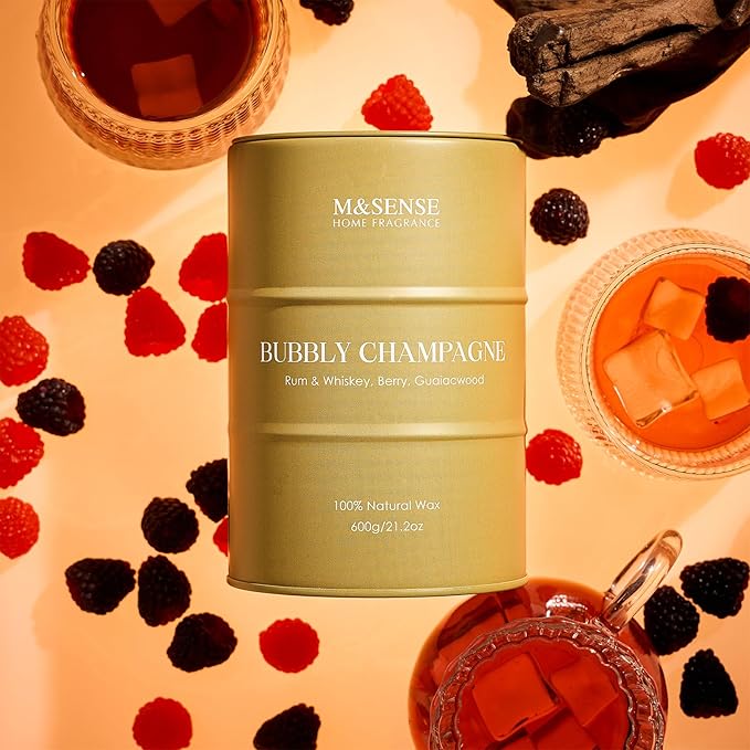 M&SENSE Bubbly Champagne Large Candles for Home Scented, Candles Gifts for Women & Men, Natural Soy