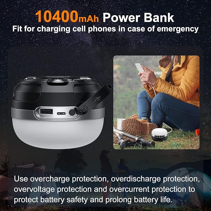 LED Camping Lantern Rechargeable 1400LM, Up to 420H Running Time Camping Tent RGB Light, 10400mAh