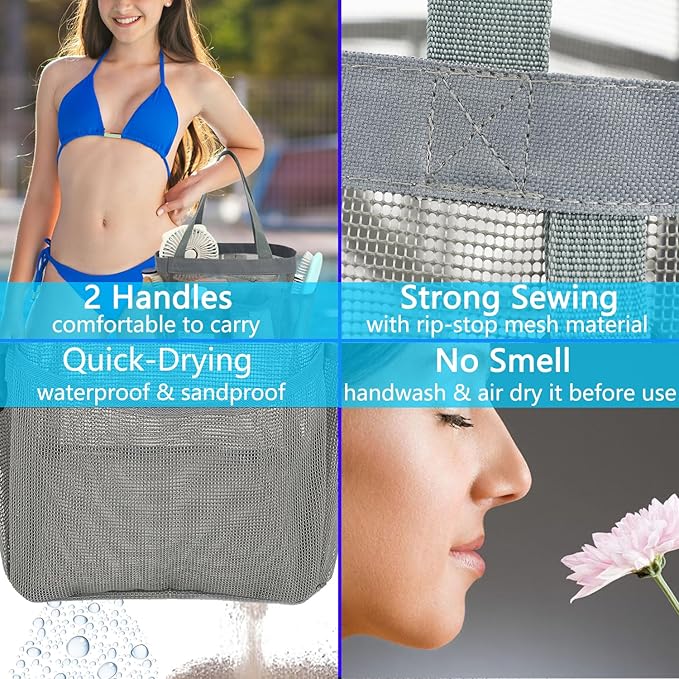 Mesh Shower Caddy Portable for College Dorm Room Essentials, 8-Pocket Large Shower Basket Tote Bag