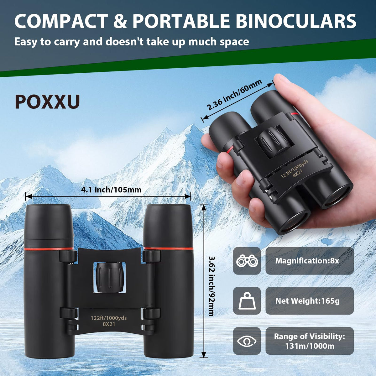 POXXU Binoculars for Adults and Kids, High Powered Compact Binoculars