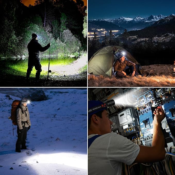 Rechargeable Headlamp, 99000 Lumens Super Bright LED Head Lamp with 3 Modes, 90° Adjustable Head
