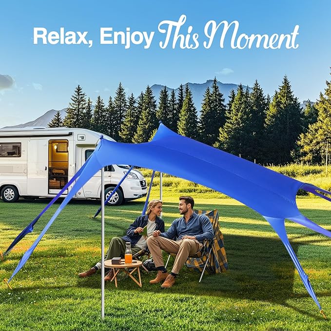 Rhino Valley Beach Tent Shade Canopy UPF50+ Protection, 8 Sandbags, 4 Stability Poles, Outdoor Sun