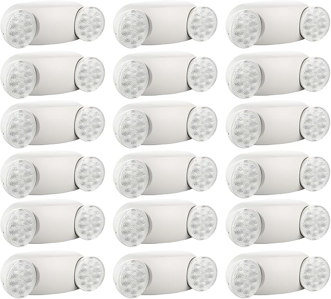SPECTSUN 18 Pack White LED Emergency Lights with Battery Backup-UL Listed Two Head Adjustable
