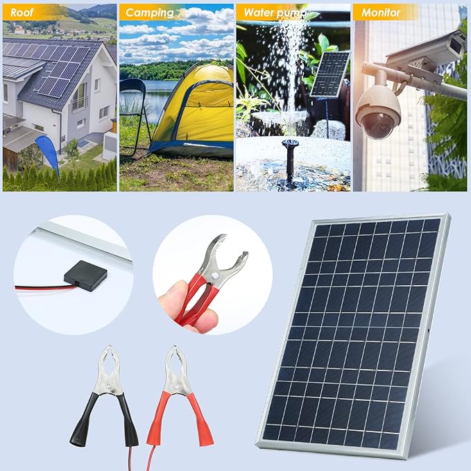 Solar Panel, Lixada 30W Portable Solar Panel Kit Set, IP65 Waterproof with Alligator ClipSolar Cell