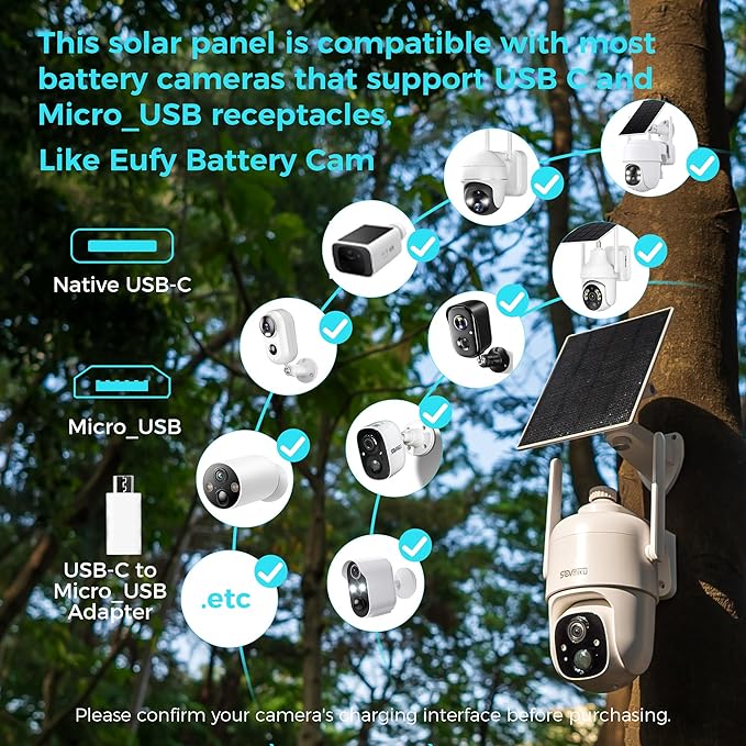 Vicohome 5V Solar Panels for Security Cameras for Bird Feeder 23% Energy Conversion Rate,9.8Ft