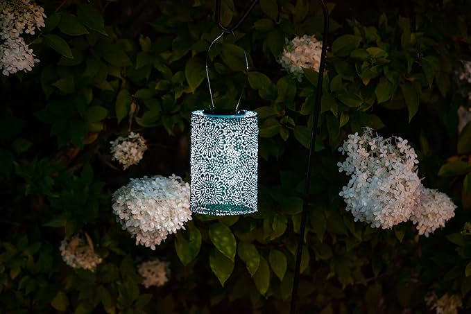 Allsop Soji Stella - Tin Art' Punched Luminaria - Cylinder - 7.5" - Outdoor Solar Latern - Metallic