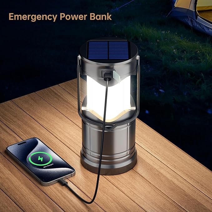 Lichamp 1-Pack Solar Camping Lantern, USB Rechargeable LED Lanterns Battery Powered Pop Up