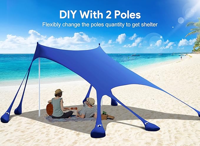 Osoeri Beach Tent, Camping Sun Shelter UPF50+ with 8 Sandbags, Sand Shovels, Ground Pegs &