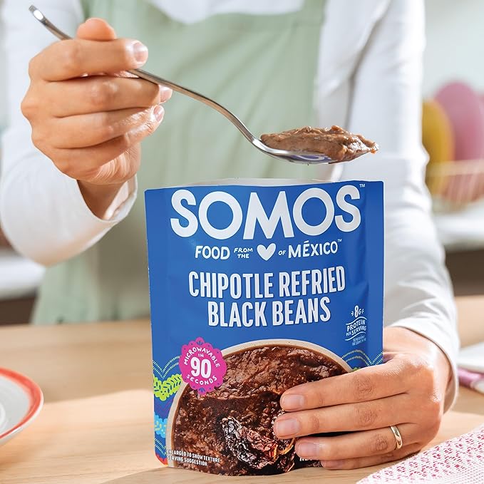 SOMOS Chipotle Refried Black Beans - Gluten Free, Non-GMO, Vegan & Microwavable Meals Ready to Eat