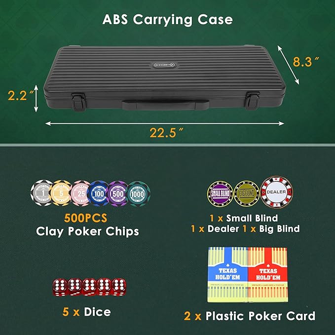 ORIENGEAR Poker Chip Set with Denominations 500 PCS with 14 Gram Numbered Clay Chips, Texas