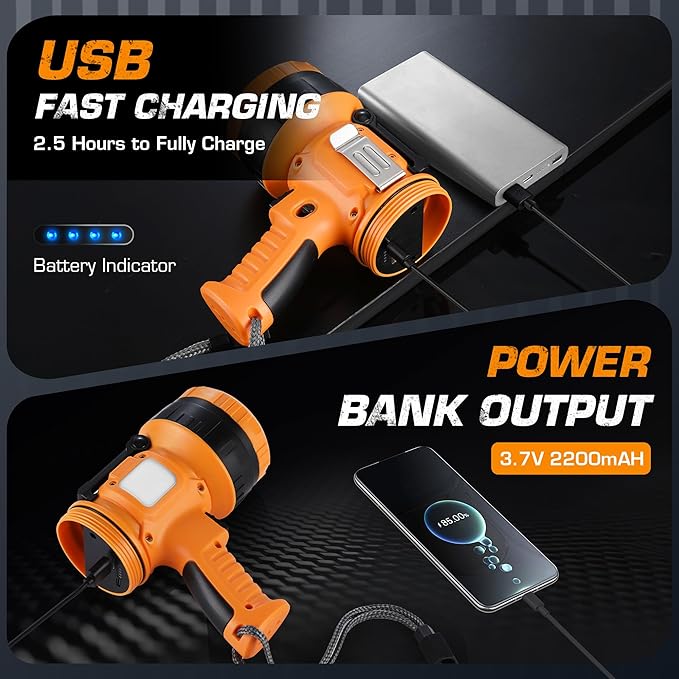 EverBrite Zoomable Rechargeable Spotlight with Foldable Stand, Handheld LED Spotlight Flashlight