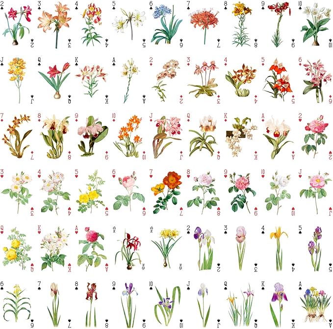 Beautiful Flowers Playing Cards (Poker Deck 54 Cards All Different) Vintage Flowers Botannical