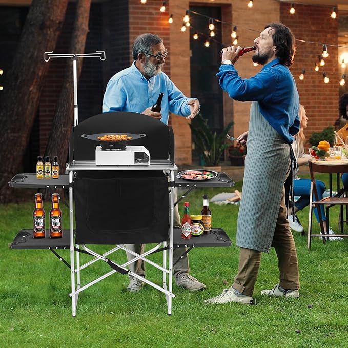 Camping Kitchen Table, Outdoor Cooking Table with 4 Panels & Storage Bag, Aluminum Folding Cooking