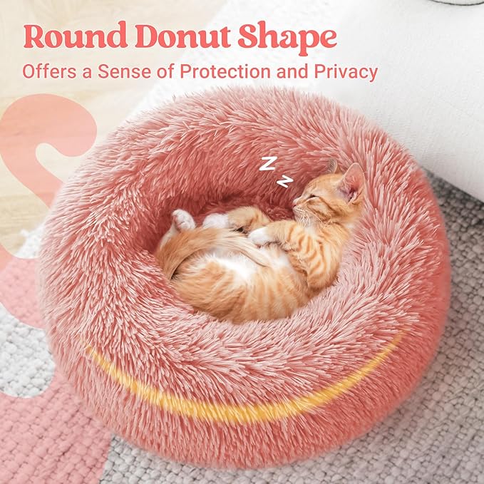 rabbitgoo Cat Beds for Indoor Cats, 20 inches Cat Bed Machine Washable, Fluffy Round Pet Bed