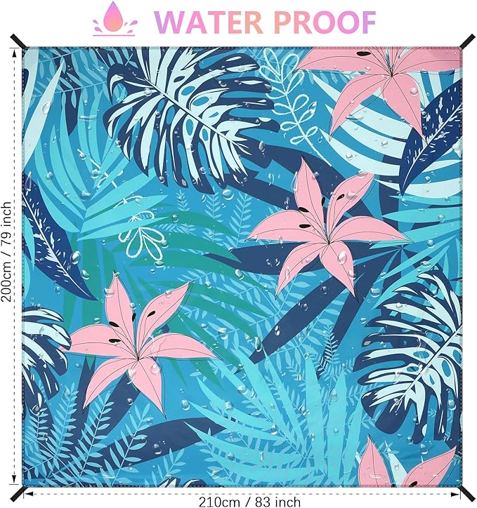 Beach Blanket Waterproof Sandproof Beach Mat 79" X 83"/10'x9'for 2-8 Adults Quick Drying Outdoor