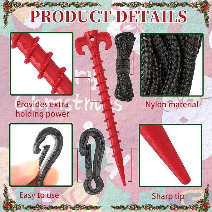 AUGSUN 54 Pieces Plastic Inflatable Stakes Set, Include Tent Stakes, Tethers Ropes and Hooks Heavy