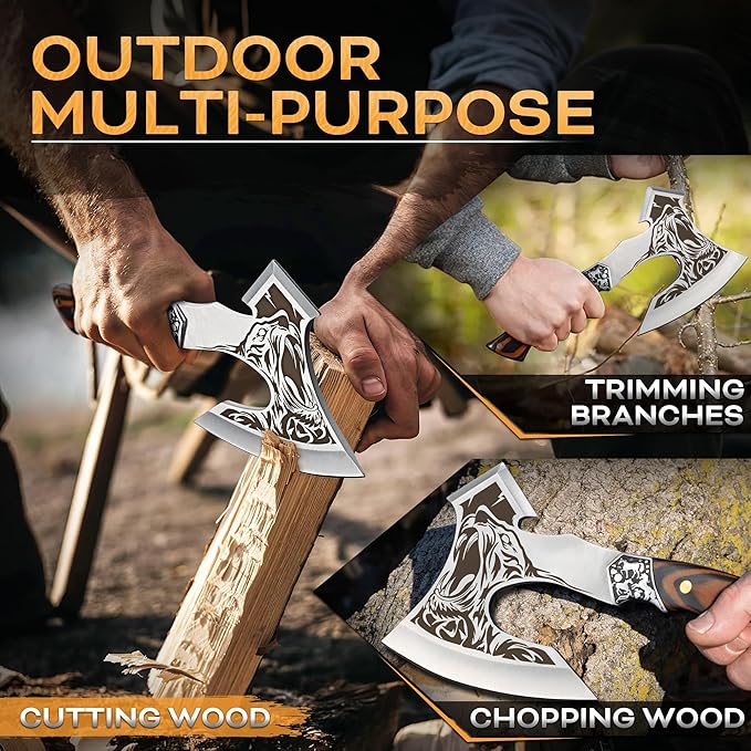 TIVOLI Camping Axe, Tiger - Patterned Survival Hatchet with Nylon Sheath, High Carbon Steel Blade