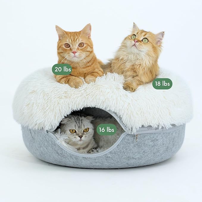 CATTASAURUS Peekaboo Cat Cave for Multiple & Large Cats Up to 30-45 Lbs, Fluffy Cat Beds for Indoor