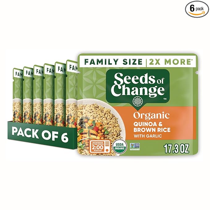 SEEDS OF CHANGE Organic Quinoa & Brown Rice with Garlic Family Size, Organic Food, 17.3 oz Pouch