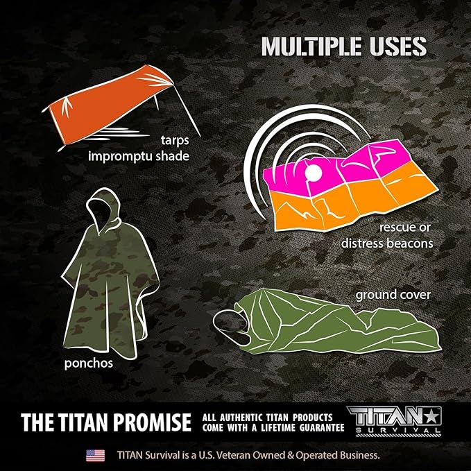 TITAN Survival - Mylar Survival Blankets 5 Pack - 90% Heat Retention & Waterproof Design