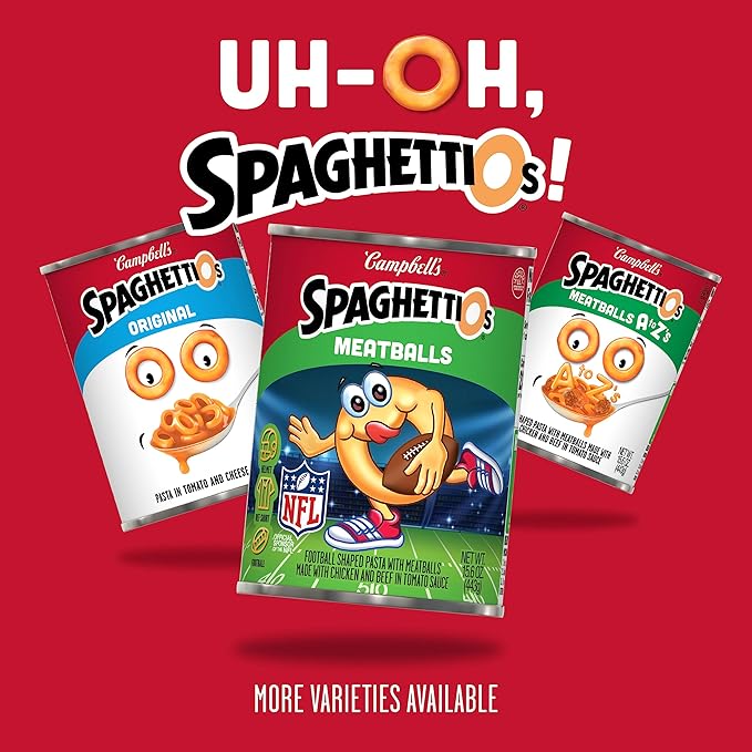 SpaghettiOs Football Shaped Canned Pasta with Meatballs, 15.6 oz Can (Pack of 12)