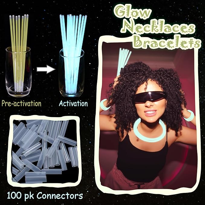 ILHSTY 100 pk Glow Sticks Bulk Party Favors and Decorations - 8" Glow in the Dark Party Supplies