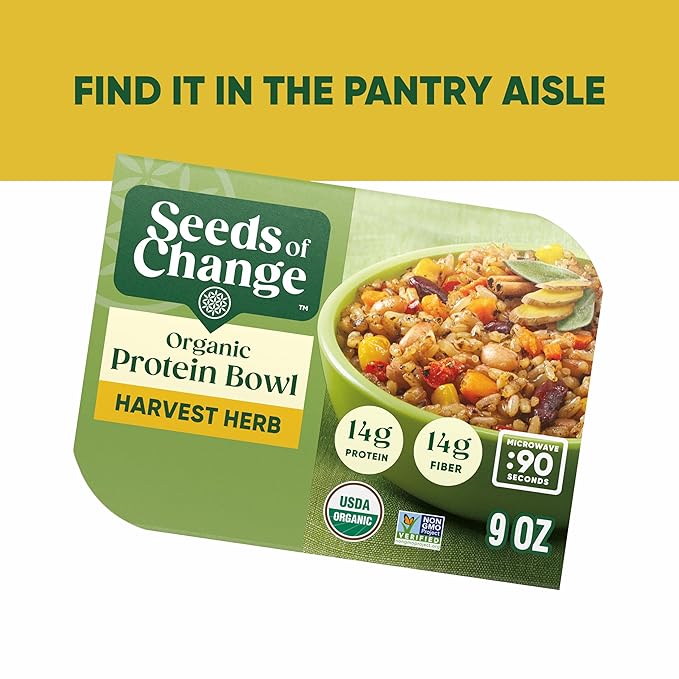 SEEDS OF CHANGE Organic Protein Bowl Harvest Herb, Prepared Entrée, Microwave in 90 Seconds, 9 oz