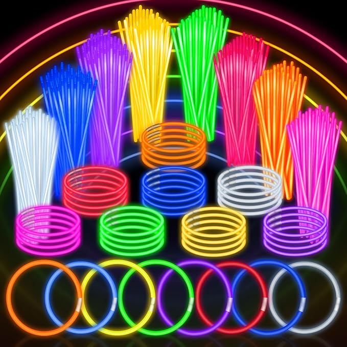 SpringFlower 100 PCS Glow Sticks Bulk Party Favors, 8" Glow in the Dark Party Supplies, Light
