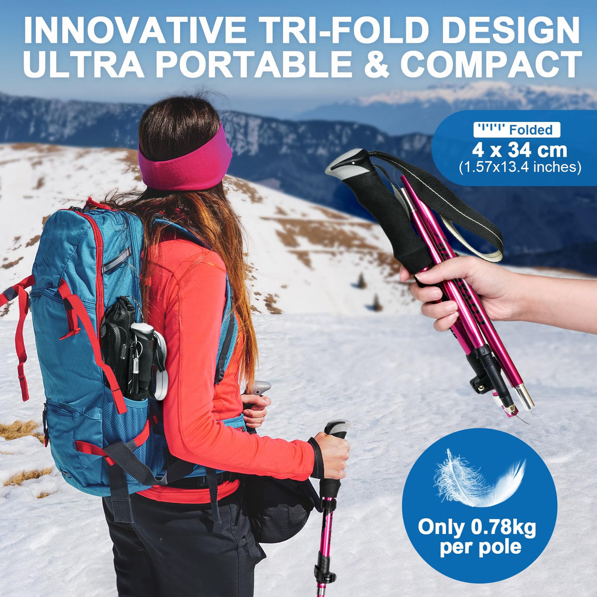 covacure Trekking Poles - 2PCS, 7075 Aluminum, Adjustable - product view 3